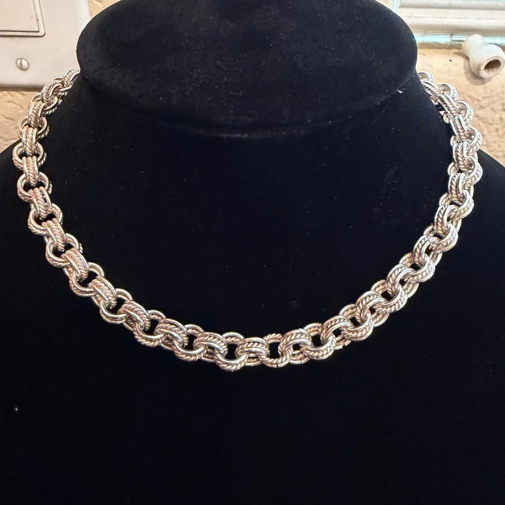 Sterling Silver 925 Triple Row Rolo Necklace Toggle Closure 16.25 Inches 70Grams - Picture 1 of 11